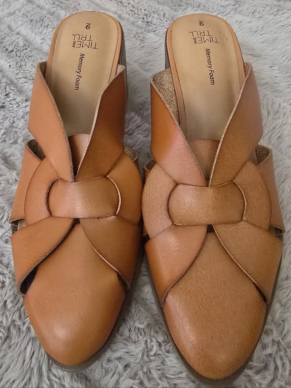 Time & True Women's Tan Knot-Front Slip-On Mules Sz.9